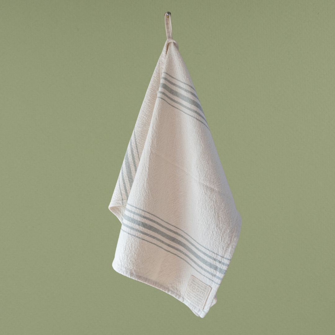 Cream/Green Stripe 100% Cotton Towel