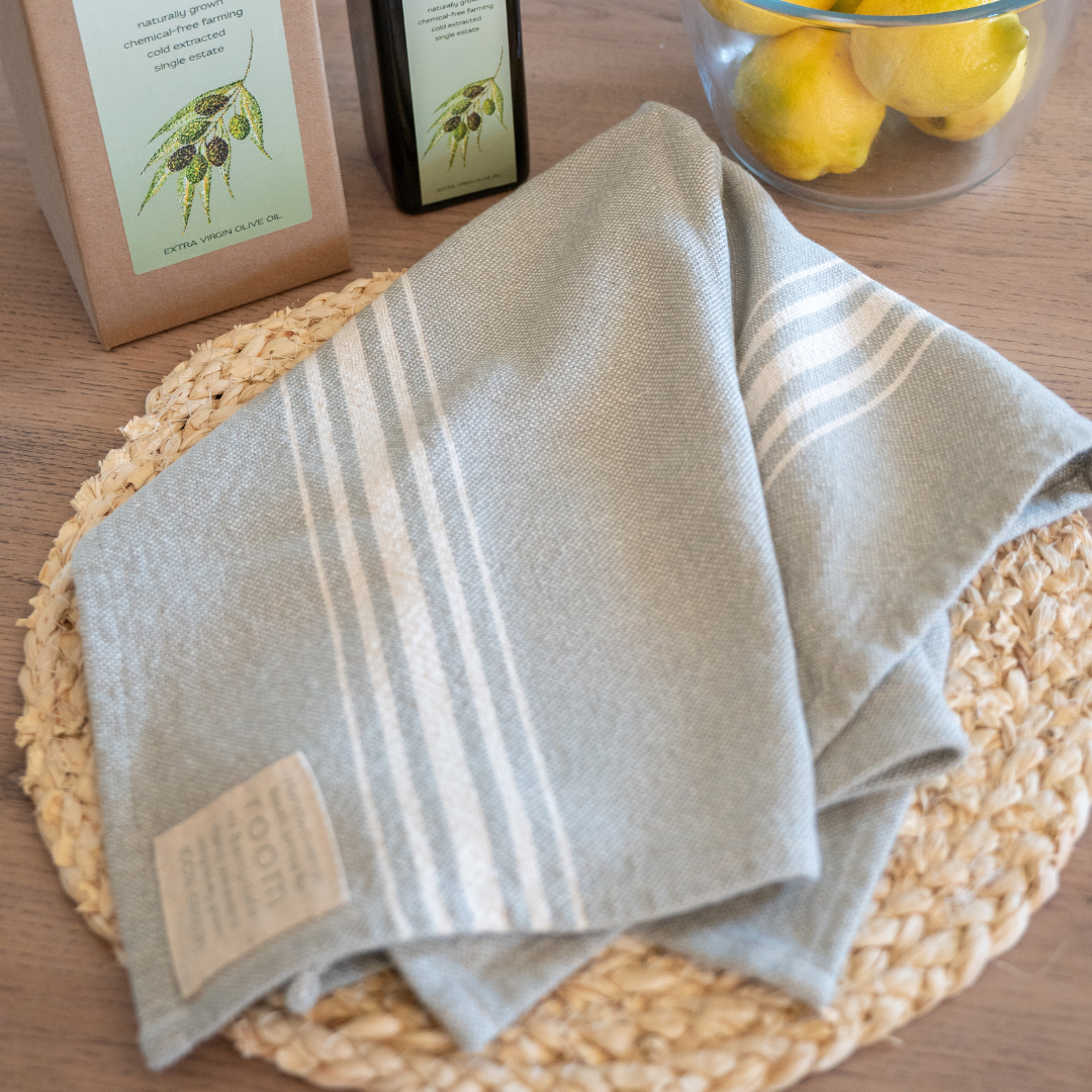 Green/Grey 100% Cotton Tea Towel