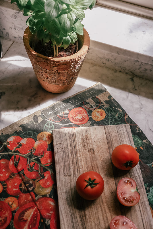 Tomato & Wild Basil Linen Tea Towel