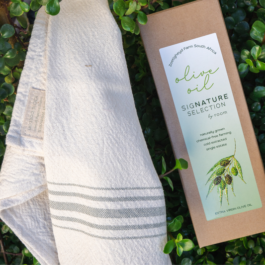 SigNATURE Olive Oil & Handwoven Cotton Dish Towel Set (Cream)