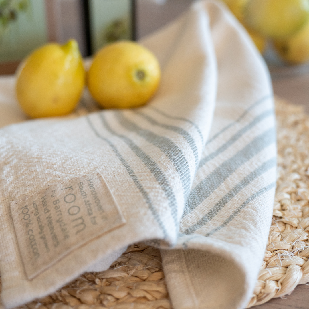 Cream/Green Stripe 100% Cotton Towel