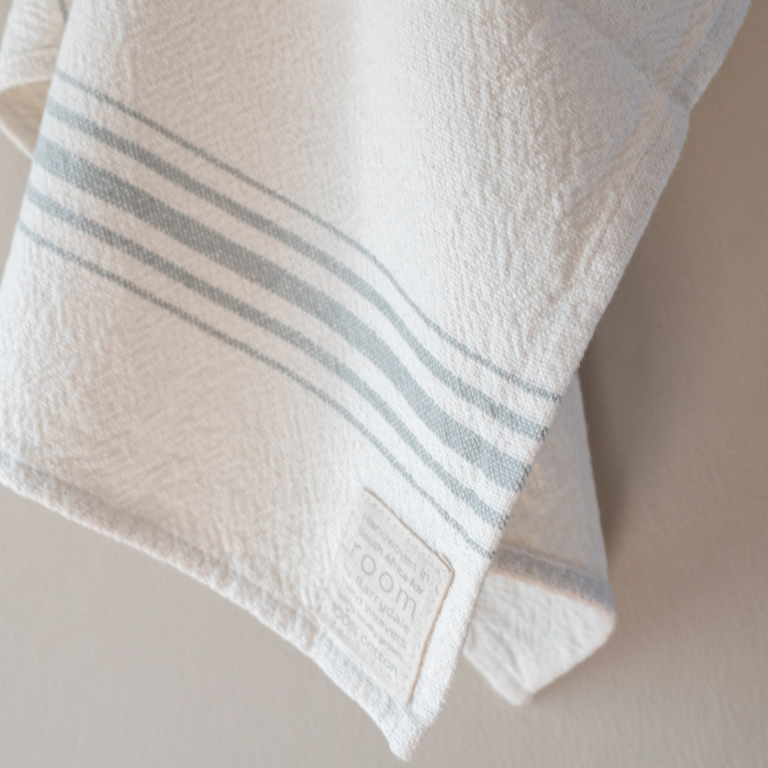 Cream/Green Stripe 100% Cotton Towel