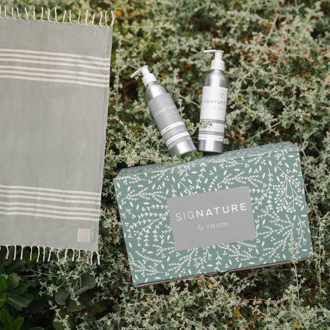 Handwoven Cotton Green Hand Towel + SigNATURE Scent Wash and Lotion Gift Box