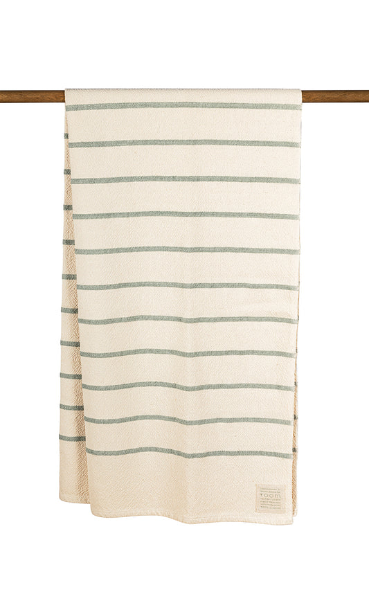 Large Cream & Green All-Over Stripe 100% Cotton Towel