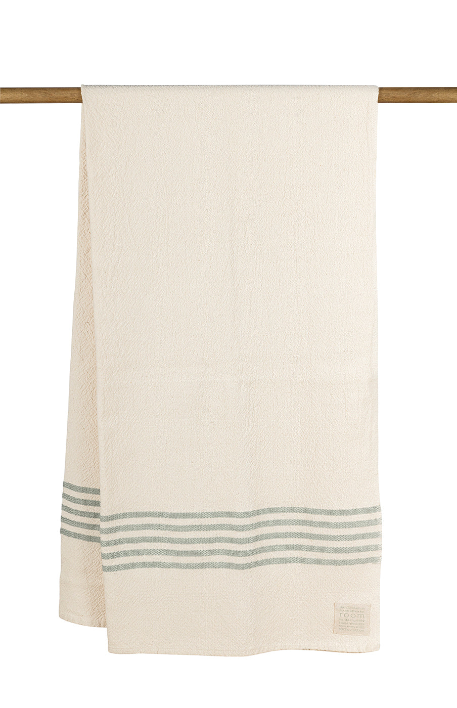 Large Cream & Green Stripe Edged 100% Cotton Towel – Room Products