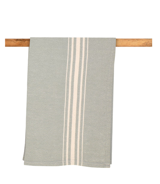 100% Cotton Handwoven Dish Towel, Green/Cream Stripe